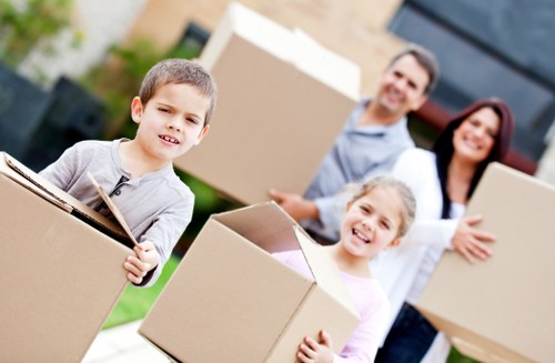 Packed boxes and furniture prepared for long-term storage